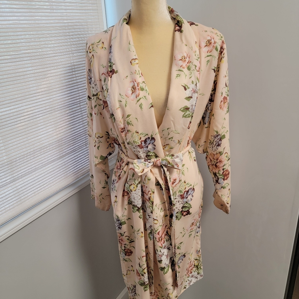 Vintage 80s 90s Gold Label Victoria's Secret Pink Peach Floral Robe USA XS/S